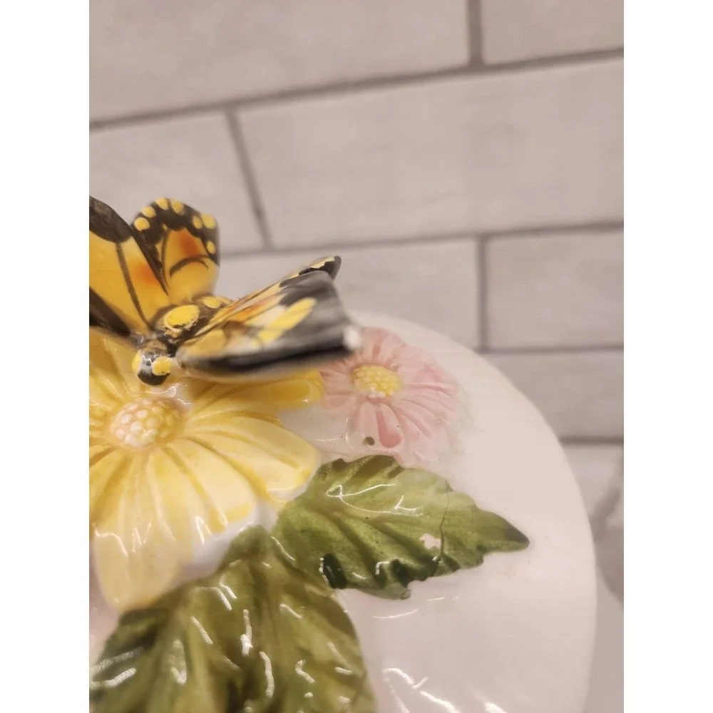Vintage 3D Butterfly Kitchen Canister Storage Jar Floral Cottagecore Lidded